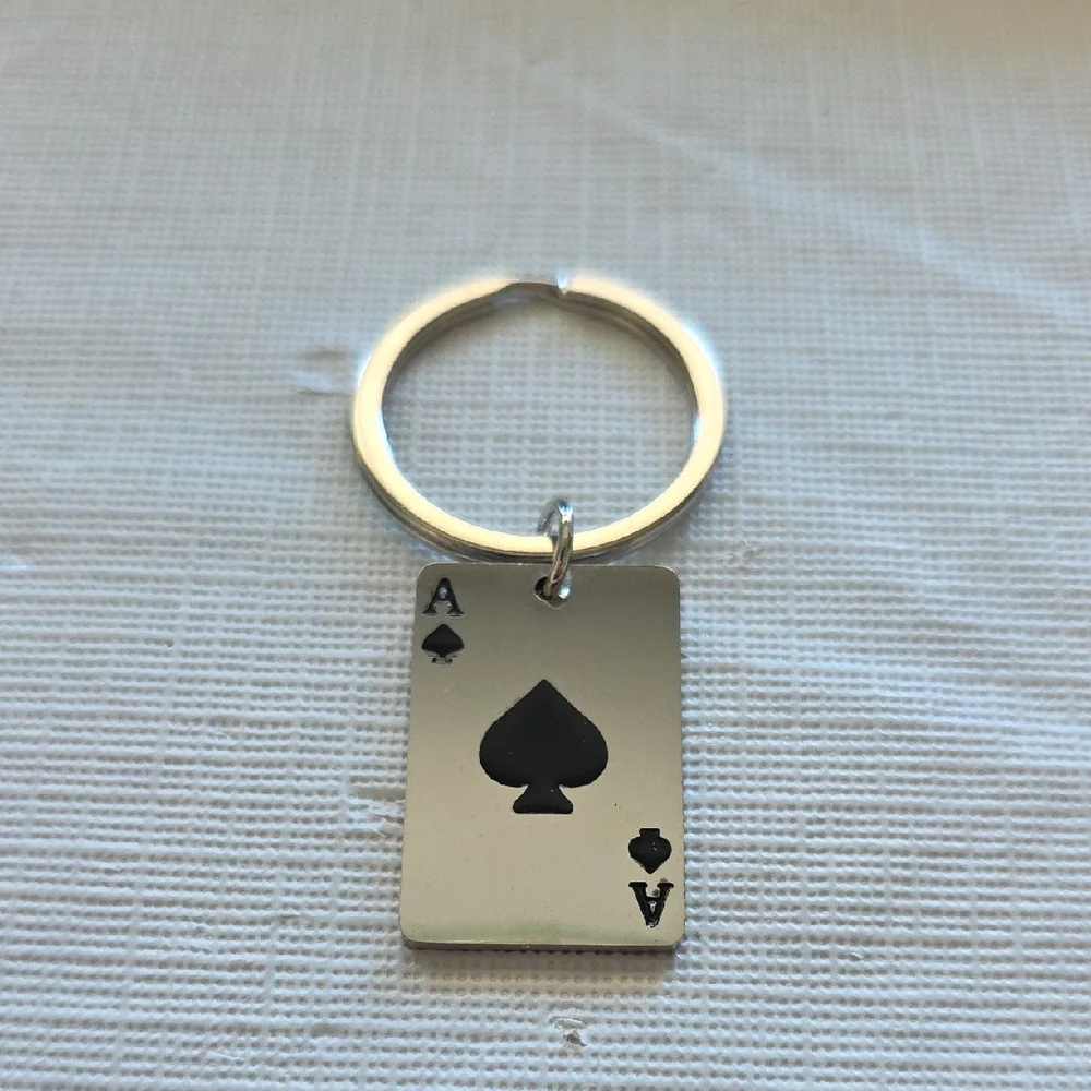 Silver Ace of Spades Keychain